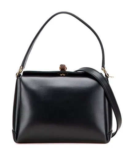 Pre-owned Gucci 20th Century Leather Bamboo Satchel In Black