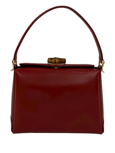 Pre-owned Gucci 20th Century Leather Bamboo Satchel In Red