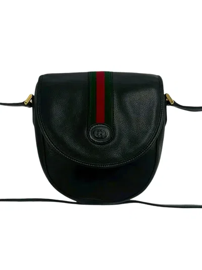 Pre-owned Gucci 20th Century Leather Web Crossbody Bag In Black