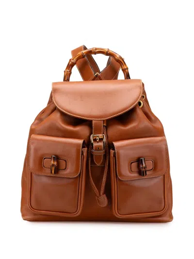 Pre-owned Gucci 20th Century Medium Calfskin Bamboo Drawstring Backpack