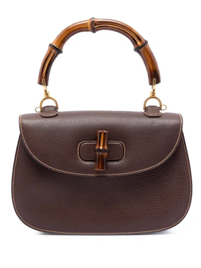 Pre-owned Gucci 20th Century Medium Calfskin Bamboo Top Handle Bag Satchel In Brown