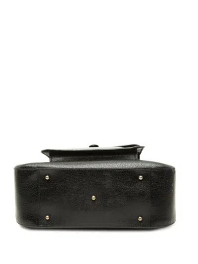 Pre-owned Gucci 20th Century Medium Pigskin Leather Metal Ring Top Handle Bag Satchel In Black