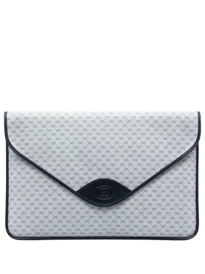 Pre-owned Gucci 20th Century Micro Gg Supreme Clutch Bag In Gray