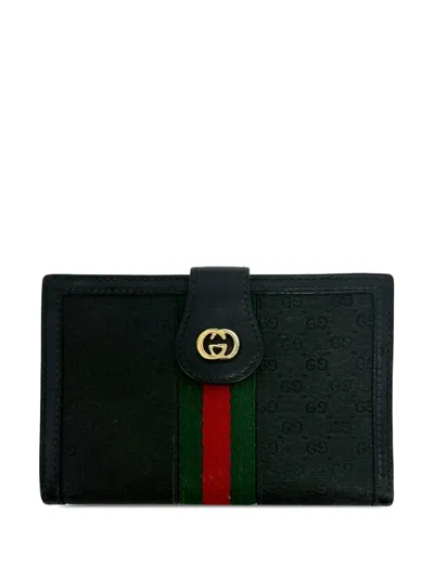 Pre-owned Gucci 20th Century Micro Gg Supreme Web Bifold Wallet Small Wallets In Black
