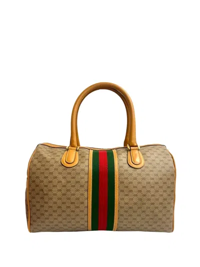 Pre-owned Gucci 20th Century Micro Gg Supreme Web Boston Bag In Brown