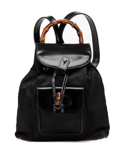 Pre-owned Gucci 20th Century Mini Bamboo Nylon Backpack In 黑色