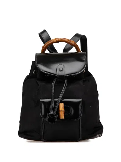 Pre-owned Gucci 20th Century Mini Bamboo Nylon Backpack In Black