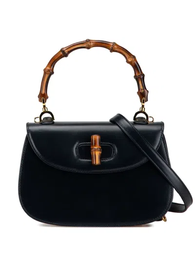 Pre-owned Gucci 20th Century Mini Calfskin Bamboo Night Satchel In Black