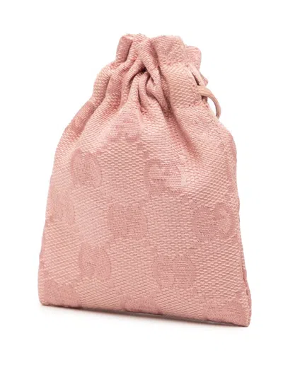 Pre-owned Gucci 20th Century Mini Gg Canvas Drawstring Pouch In Pink