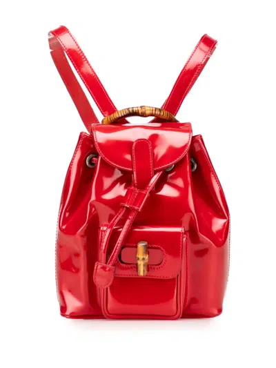 Pre-owned Gucci 20th Century Mini Patent Bamboo Drawstring Backpack In Red
