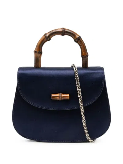 Pre-owned Gucci 20th Century Mini Satin Bamboo Night Satchel In Blue