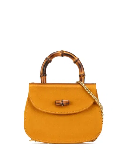 Pre-owned Gucci 20th Century Mini Satin Bamboo Night Satchel In Gold