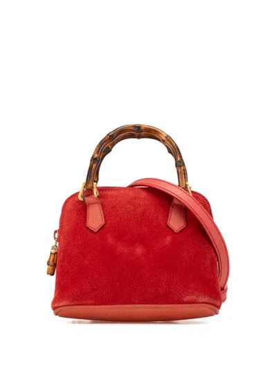 Pre-owned Gucci 20th Century Mini Suede Bamboo Dome Satchel