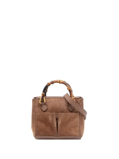 Pre-owned Gucci 20th Century Mini Suede Bamboo Satchel In Brown