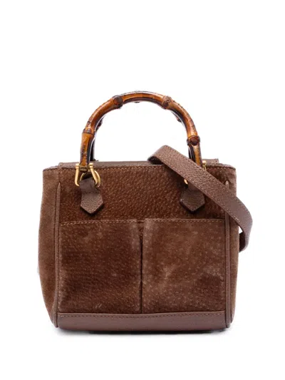 Pre-owned Gucci 20th Century Mini Suede Bamboo Satchel In Brown