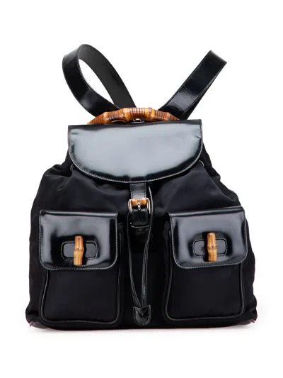 Pre-owned Gucci 20th Century Nylon Bamboo Backpack In Black
