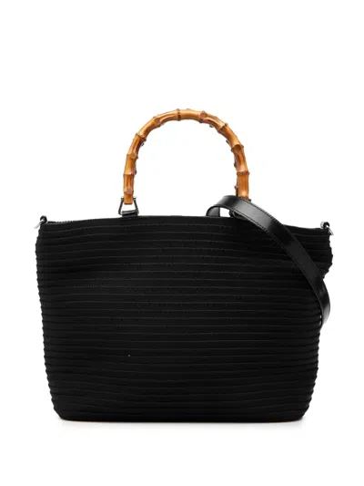 Pre-owned Gucci 20th Century Nylon Bamboo Satchel In Black