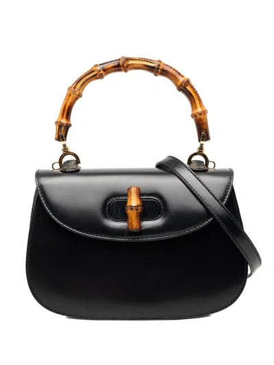Pre-owned Gucci 20th Century Small Calfskin Bamboo Night Satchel In Black