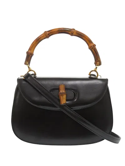 Pre-owned Gucci 20th Century Small Calfskin Bamboo Night Satchel In Black