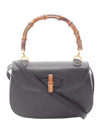 Pre-owned Gucci 20th Century Small Calfskin Bamboo Night Satchel In Black