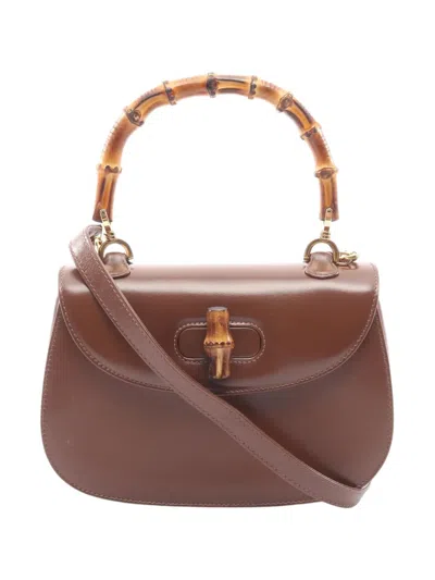 Pre-owned Gucci 20th Century Small Calfskin Bamboo Night Satchel In Brown