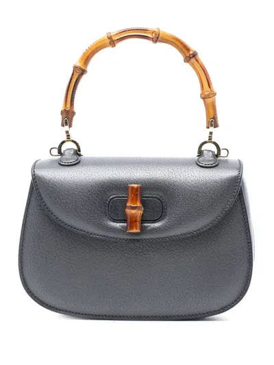 Pre-owned Gucci 20th Century Small Calfskin Bamboo Night Satchel In Gray