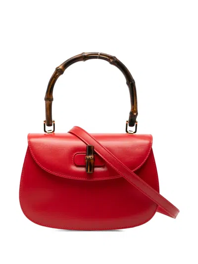 Pre-owned Gucci 20th Century Small Calfskin Bamboo Night Satchel In Red