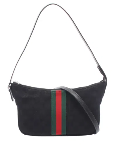 Pre-owned Gucci 20th Century Small Gg Canvas Lunetta Satchel In Black