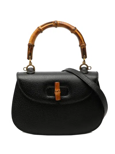 Pre-owned Gucci 20th Century Small Grained Calfskin Bamboo Night Satchel In Black