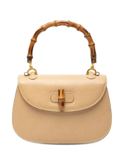 Pre-owned Gucci 20th Century Small Grained Calfskin Bamboo Night Satchel In Brown