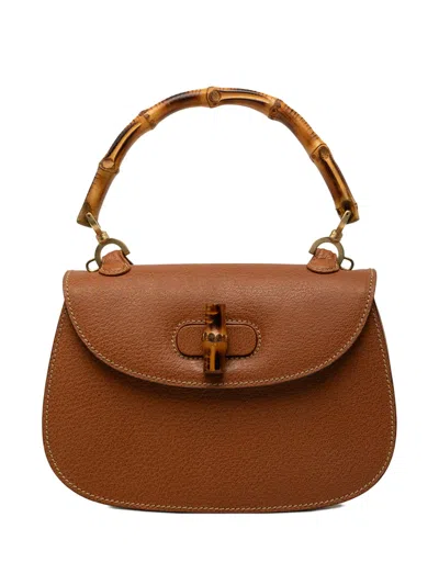 Pre-owned Gucci 20th Century Small Grained Calfskin Bamboo Night Satchel In Brown