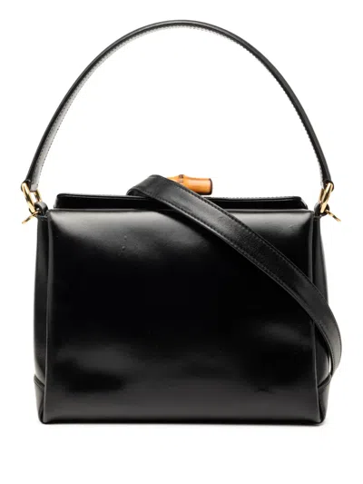 Pre-owned Gucci 20th Century Smooth Calfskin Bamboo Satchel In Black