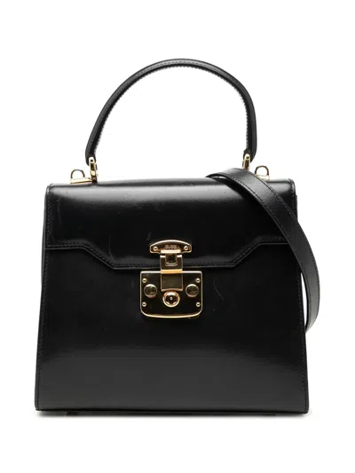 Pre-owned Gucci 20th Century Smooth Calfskin Lady Lock Satchel In Black