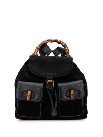 Pre-owned Gucci 20th Century Suede Bamboo Backpack