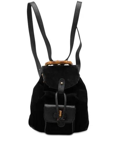 Pre-owned Gucci 20th Century Suede Bamboo Backpack In Black