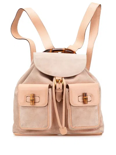 Pre-owned Gucci 20th Century Suede Bamboo Backpack In Brown