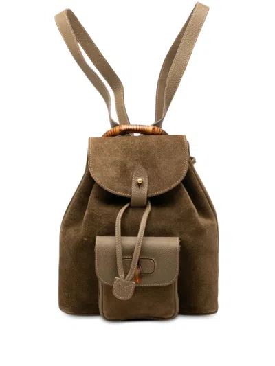 Pre-owned Gucci 20th Century Suede Bamboo Backpack In Brown