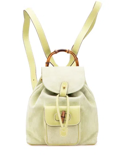 Pre-owned Gucci 20th Century Suede Bamboo Backpack In Green