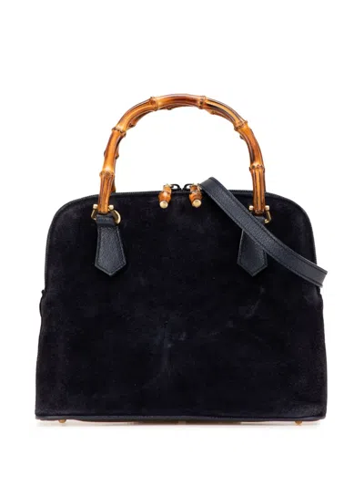 Pre-owned Gucci 20th Century Suede Bamboo Dome Satchel In Blue