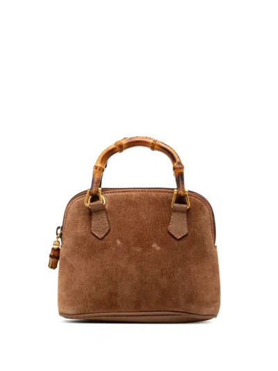 Pre-owned Gucci 20th Century Suede Bamboo Dome Satchel In Brown