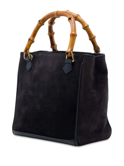 Pre-owned Gucci 20th Century Suede Bamboo Satchel In Blue