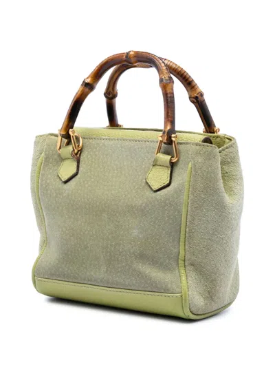Pre-owned Gucci 20th Century Suede Bamboo Satchel In Green