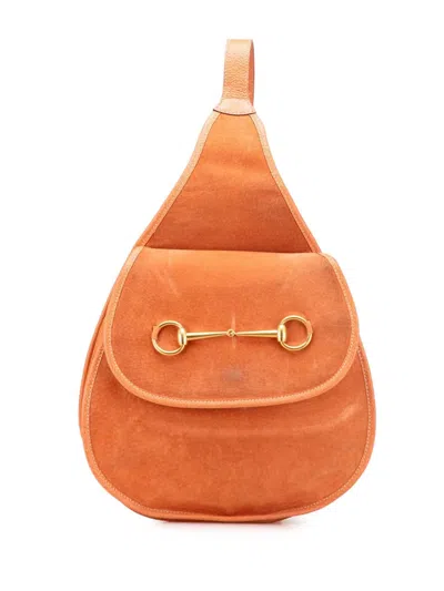 Pre-owned Gucci 20th Century Suede Horsebit Sling Bag Crossbody Bag In Orange