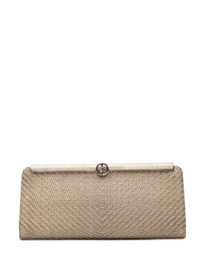 Pre-owned Gucci 20th Century Woven Metallic Leather And Silk Clutch Bag In Gold