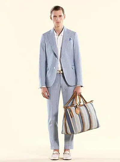 Pre-owned Gucci $2530 Authentic  Light Blue Raffia Stripe Dandy Jacket 312528 4708