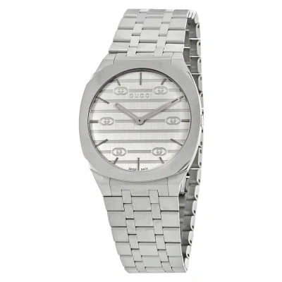 Gucci 25h Quartz Silver Dial Ladies Watch Ya163402 In Silver / Skeleton