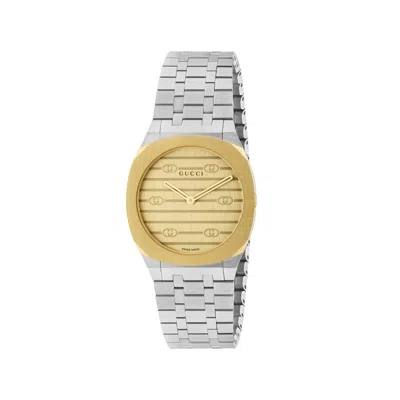 Gucci Ya163502 25h Stainless Steel And Yellow Gold Quartz Watch In Brass / Gold / Gold Tone / Yellow