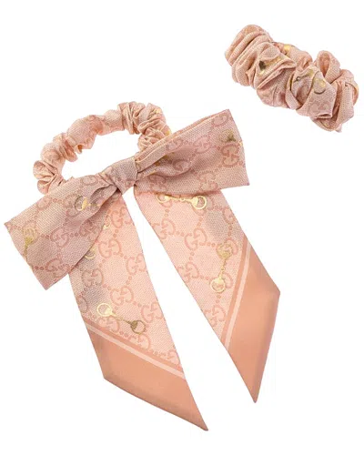 Gucci 2pc Horsebit Silk Scrunchie In Neutral