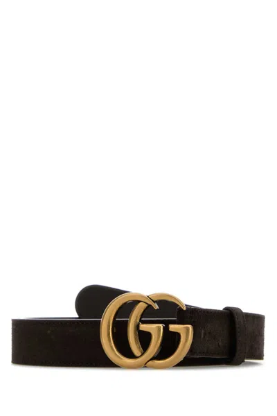 Gucci 3 Cm Suede Belt With Antiqued Golden Metal Hardware In Black