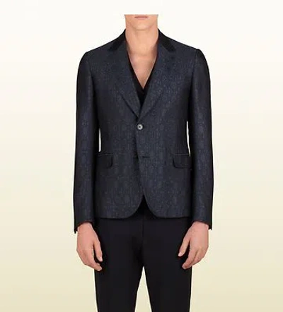 Pre-owned Gucci $3390  Men's Runway Rose Window Jacquard Dandy Jacket Blazer 296845 In Blue